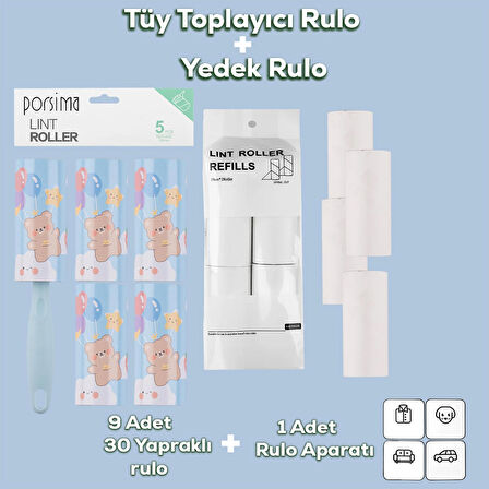 Porsima 3105 Kedi Köpek Tüy Toplayıcı Rulo + 8 Adet Yedek Rulo Mavi