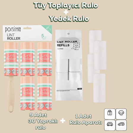 Porsima 3104 Kedi Köpek Tüy Toplayıcı Rulo + 8 Adet Yedek Rulo Krem