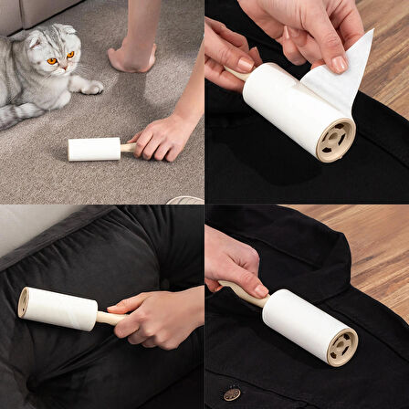 Porsima 3104 Kedi Köpek Tüy Toplayıcı Rulo + 8 Adet Yedek Rulo Krem