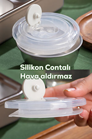 Porsima 3011-1 Paslanmaz Çelik 3 Bölmeli Vakumlu Yemek Termosu Beslenme Kutusu Taşınabilir Lunch Box Sefer Tası - krem