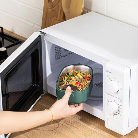 Posima 3114-2 Stainless Steel Vakumlu Lunch Box Tek Katlı Paslanmaz Çelik Kolay Kilitlenir Kendinden Kaşıklı Sefer Tası – 750ml Yeşil