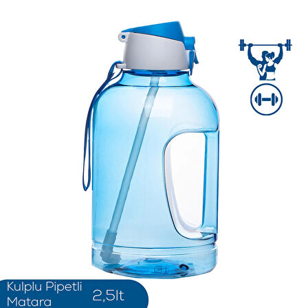 Porsima 161643-003 BPA Free Kulplu Pipetli Motivasyon Sporcu Su Matarası Suluk 2,5lt Su Şişesi