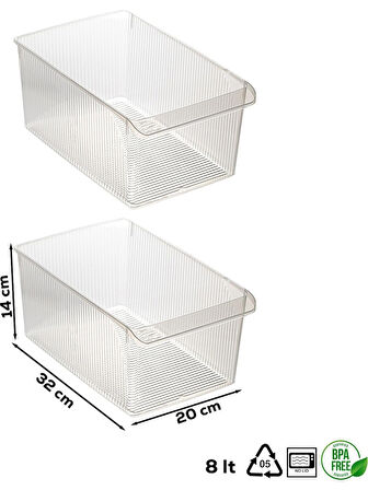 Porsima 3185 2li 8 Litre Dolap İçi Ve Buzdolabı İçi Düzenleyici Banyo Mutfak Organizeri 20x32x7 Cm Şeffaf