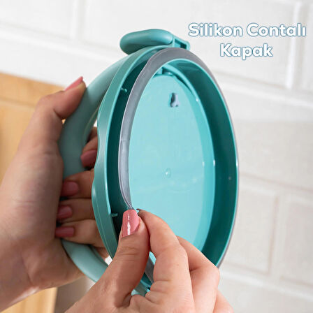 Porsima 66732-2 Stainless Steel Vakumlu Lunch Box İki Katlı Paslanmaz Çelik Kolay Kilitlenir Kendinden Kaşıklı Sefer Tası – 1000ml Yeşil