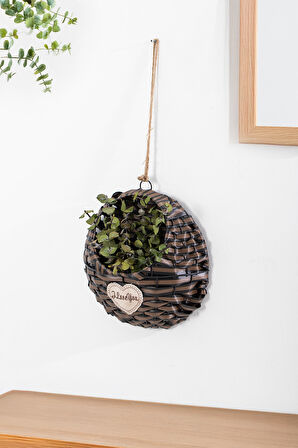 Porsima 2065-1 Kahve Dekoratif Çok Amaçlı Saksılık Hasır Modelli Saksı Çiçeklik 25x25cm