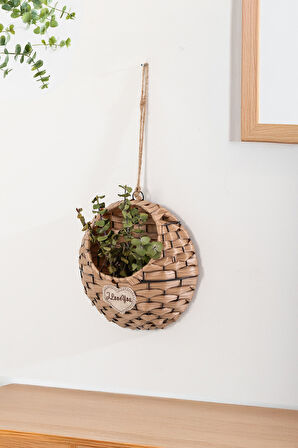 Porsima 2065-2 Taupe Dekoratif Çok Amaçlı Saksılık Hasır Modelli Saksı Çiçeklik 25x25cm