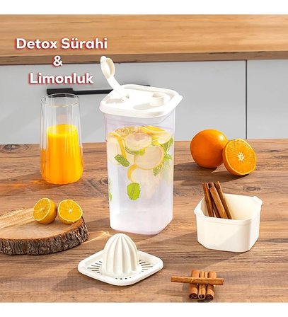 Porsima 06-1109 Detoks Sürahi & Limonluk Şeffaf 1,5 L - Beyaz