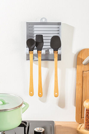 Porsima ORG-85-1 Kaşık ve Kapak Tutucu - Kapak Standı Kaşık Kepçe Altlığı Düzenleyici Organizer - Gri