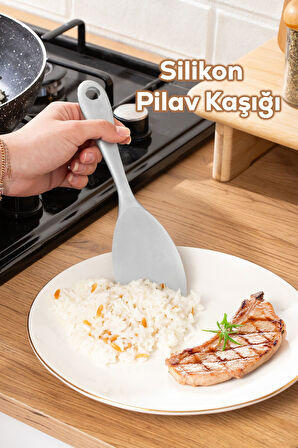Porsima 5262-1 Sert Uçlu Silikon Pilav Kaşığı Dayanıklı Yanmaz Yapışmaz Çizmez Pilav Kepçe Kaşığı Beyaz 22cm