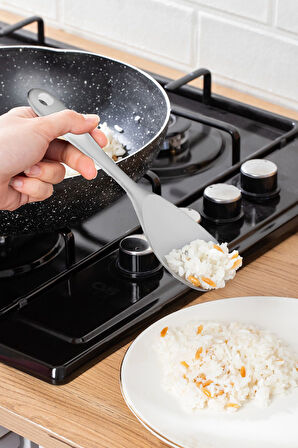 Porsima 5262-1 Sert Uçlu Silikon Pilav Kaşığı Dayanıklı Yanmaz Yapışmaz Çizmez Pilav Kepçe Kaşığı Beyaz 22cm