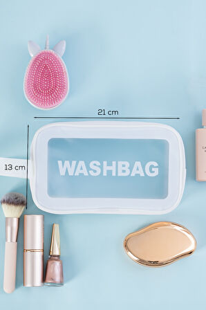 Porsima 3140-1 Şeffaf - Beyaz Seyahat ve Makyaj Çantası Su Geçirmez Organizer Washbag 21x13cm