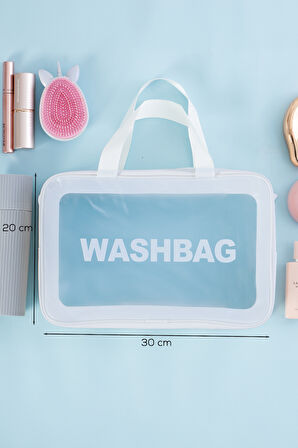 Porsima 3142-1 Şeffaf - Beyaz Seyahat ve Makyaj Çantası Su Geçirmez Organizer Washbag 20x30cm