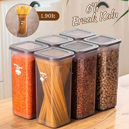 Porsima 432 GR 6lı Etiketli Kare Un Erzak Bakliyat Saklama Kabı Takımı Seti 1.90 Lt - Gri