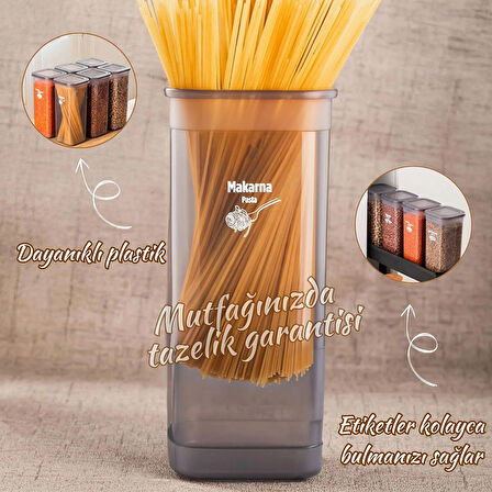 Porsima 432 GR 6lı Etiketli Kare Un Erzak Bakliyat Saklama Kabı Takımı Seti 1.90 Lt - Gri