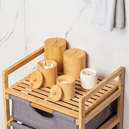 Porsima 4361 Bambu Çok Amaçlı Saklama Kabı Organizer 4 lü Baharat Seti
