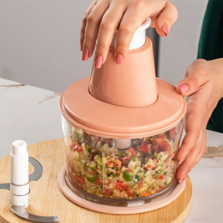 Porsima 232-1 Basmalı Pratik El Rondosu 3 Bıçaklı Blender Doğrayıcı 1000ml Pembe