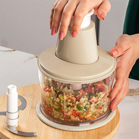 Porsima 232-2 Basmalı Pratik El Rondosu 3 Bıçaklı Blender Doğrayıcı 1000ml Cappuccino