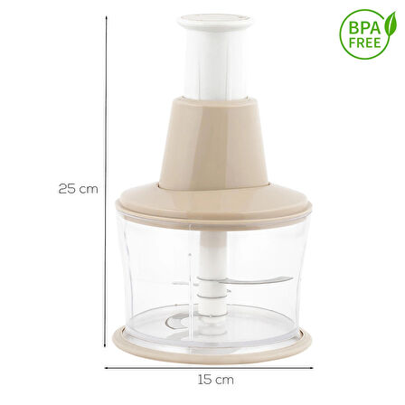 Porsima 232-2 Basmalı Pratik El Rondosu 3 Bıçaklı Blender Doğrayıcı 1000ml Cappuccino
