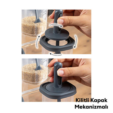 Porsima 4364 7 li Kaydırmalı Kaşıklı Sızdırmaz Kapaklı Etiketli Baharatlık Seti - Saklama Kabı Antrasit