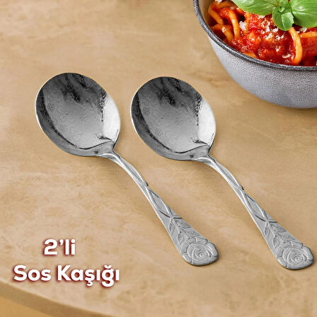 Porsima 5216 Metal Gümüş 2li Sos Kaşığı  Kepçe 13cm