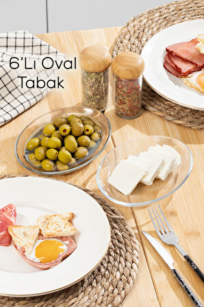 Paşabahçe 10356 6lı Oval Servis Tabak Seti - Şeffaf Cam Sunum Tabakları 17x13 cm