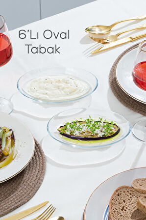 Paşabahçe 10356 6lı Oval Servis Tabak Seti - Şeffaf Cam Sunum Tabakları 17x13 cm