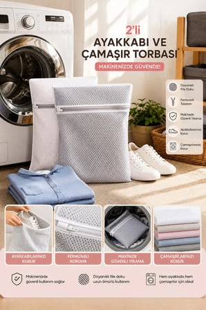 Porsima 3130 2li Çamaşır Yıkama Filesi Fermuarlı Bölmeli Yıkama Filesi Renkli