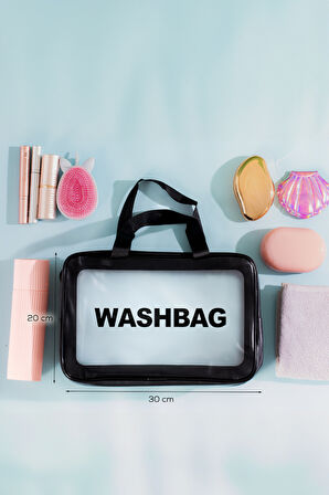Porsima 3142 2li Şeffaf Seyahat ve Makyaj Çantası Su Geçirmez Organizer Washbag 20x30cm