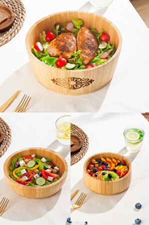 Porsima 3lü Doğal Bambu Salata Kasesi Seti