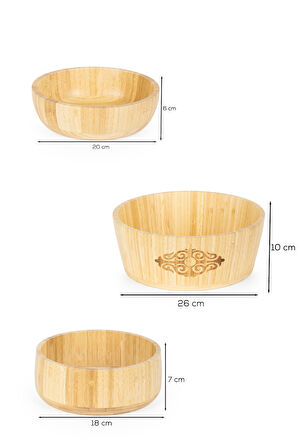 Porsima 3lü Doğal Bambu Salata Kasesi Seti