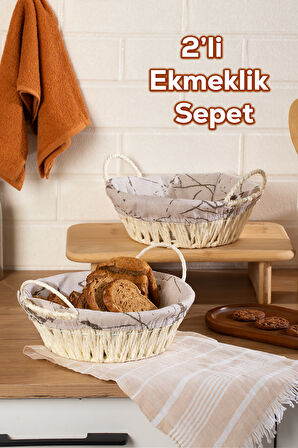Porsima Mio-020 2li Hasır Görünümlü Kulplu Yuvarlak Ekmek Sepeti Beyaz 24,5cm	