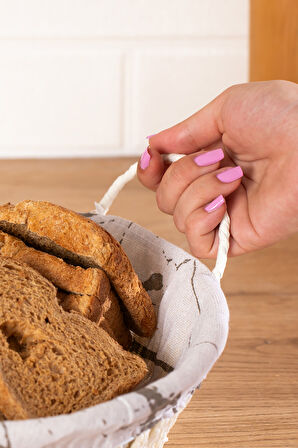 Porsima Mio-020 2li Hasır Görünümlü Kulplu Yuvarlak Ekmek Sepeti Beyaz 24,5cm	