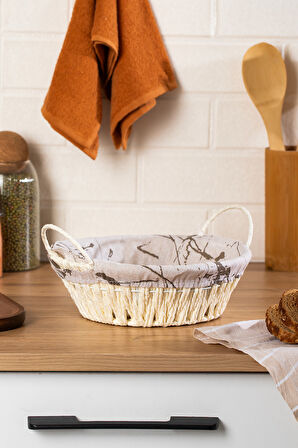 Porsima Mio-020 2li Hasır Görünümlü Kulplu Yuvarlak Ekmek Sepeti Beyaz 24,5cm	