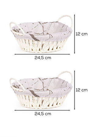 Porsima Mio-020 2li Hasır Görünümlü Kulplu Yuvarlak Ekmek Sepeti Beyaz 24,5cm	