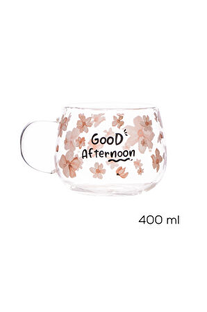 Porsima 2089-1 2li Borosilikat Isıya Ateşe Dayanıklı Cam Kulplu Çay Bardağı Kahve Bardak Kupa Pembe 400 ml