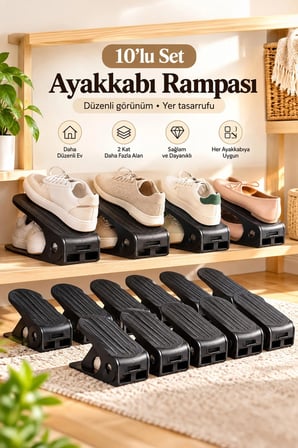 Porsima 5301 10lu Ayakkabı Rampası Ayakkabı Düzenleyici Dolap İçi Organizer- Siyah