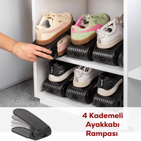 Porsima 5301 10lu Ayakkabı Rampası Ayakkabı Düzenleyici Dolap İçi Organizer- Siyah