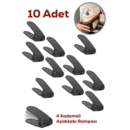 Porsima 5301 10lu Ayakkabı Rampası Ayakkabı Düzenleyici Dolap İçi Organizer- Siyah