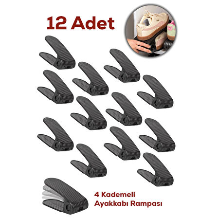 Porsima 5302 12li Ayakkabı Rampası Ayakkabı Düzenleyici Dolap İçi Organizer- Siyah