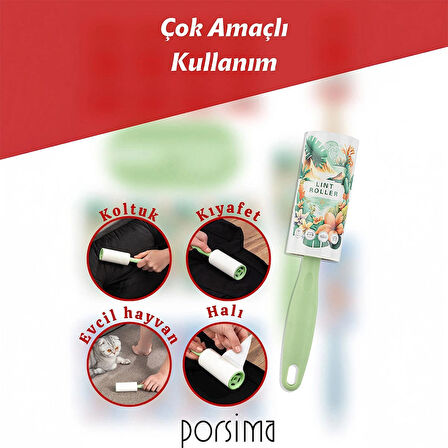 Porsima Kedi Köpek Tüy Toplayıcı 3 Adet Aparat + 15 Adet Yedek Rulo 450 Yaprak