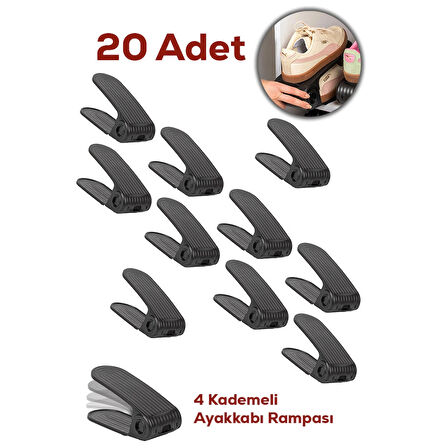 Porsima 5301 20li Ayakkabı Rampası Ayakkabı Düzenleyici Dolap İçi Organizer- Siyah