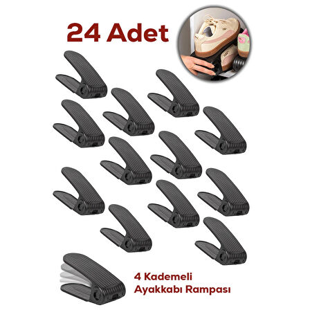Porsima 5302 24lü Ayakkabı Rampası Ayakkabı Düzenleyici Dolap İçi Organizer- Siyah