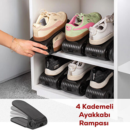 Porsima 5302 24lü Ayakkabı Rampası Ayakkabı Düzenleyici Dolap İçi Organizer- Siyah