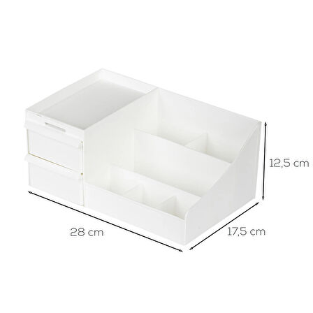Porsima 5303 Çok Amaçlı Organizer 2 Çekmeceli Kozmetik Parfüm Krem Takı Makyaj Düzenleyici Beyaz