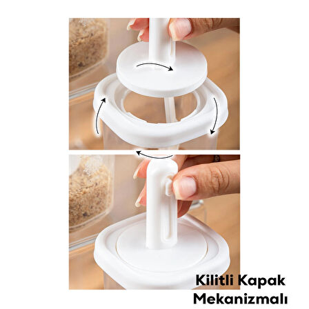 Porsima 4365 7 li Kaydırmalı Kaşıklı Sızdırmaz Kapaklı Etiketli Baharatlık Seti - Saklama Kabı Beyaz