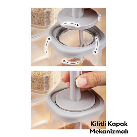 Porsima 4366 7 li Kaydırmalı Kaşıklı Sızdırmaz Kapaklı Etiketli Baharatlık Seti - Saklama Kabı Cappuccino