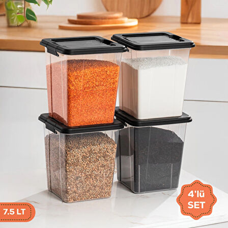 Porsima 4370 4 lü Mega Boy Hava Geçirmez Deterjan Saklama Kabı Erzak Saklama Kabı Seti Gri 7,5 lt