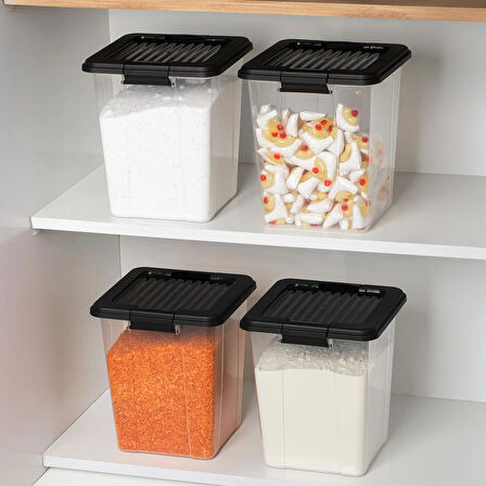 Porsima 4370 4 lü Mega Boy Hava Geçirmez Deterjan Saklama Kabı Erzak Saklama Kabı Seti Gri 7,5 lt