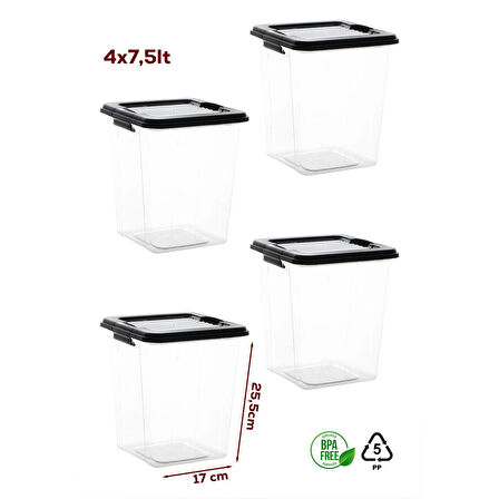 Porsima 4370 4 lü Mega Boy Hava Geçirmez Deterjan Saklama Kabı Erzak Saklama Kabı Seti Gri 7,5 lt