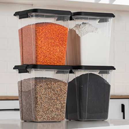 Porsima 4371 4 lü Mega Boy Hava Geçirmez Deterjan Saklama Kabı Erzak Saklama Kabı Seti Gri 5 lt